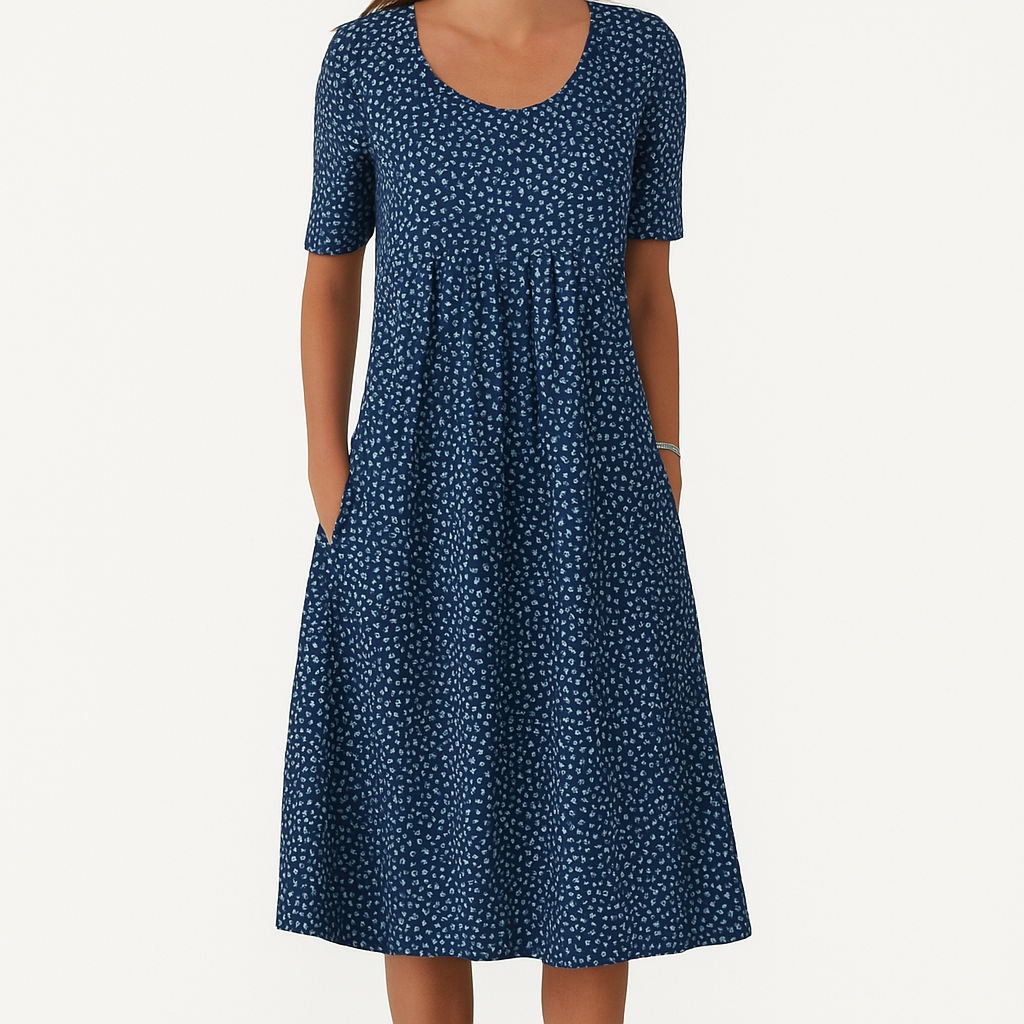 Kleid mit kurzen Ärmeln und floralem Print in Midi-Länge