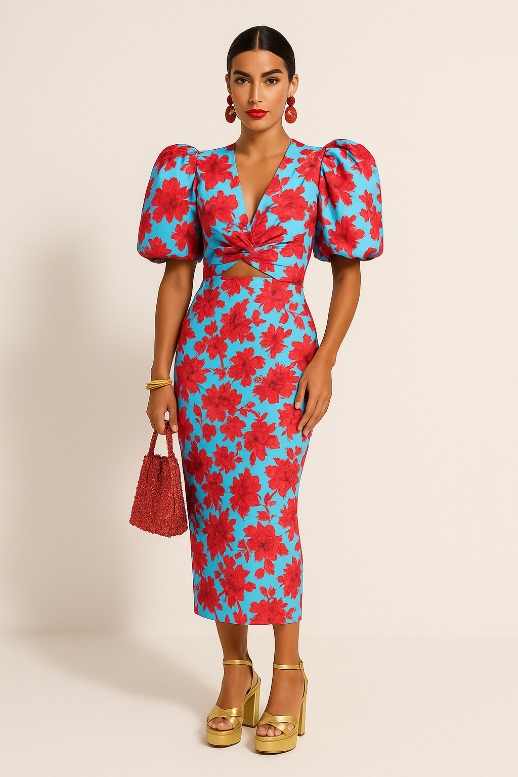 Kleid mit Puffärmeln und Maxilänge für stilvolle Frauen