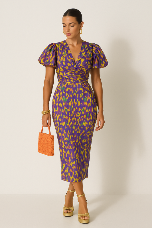 Kleid mit Puffärmeln und Maxilänge für stilvolle Frauen