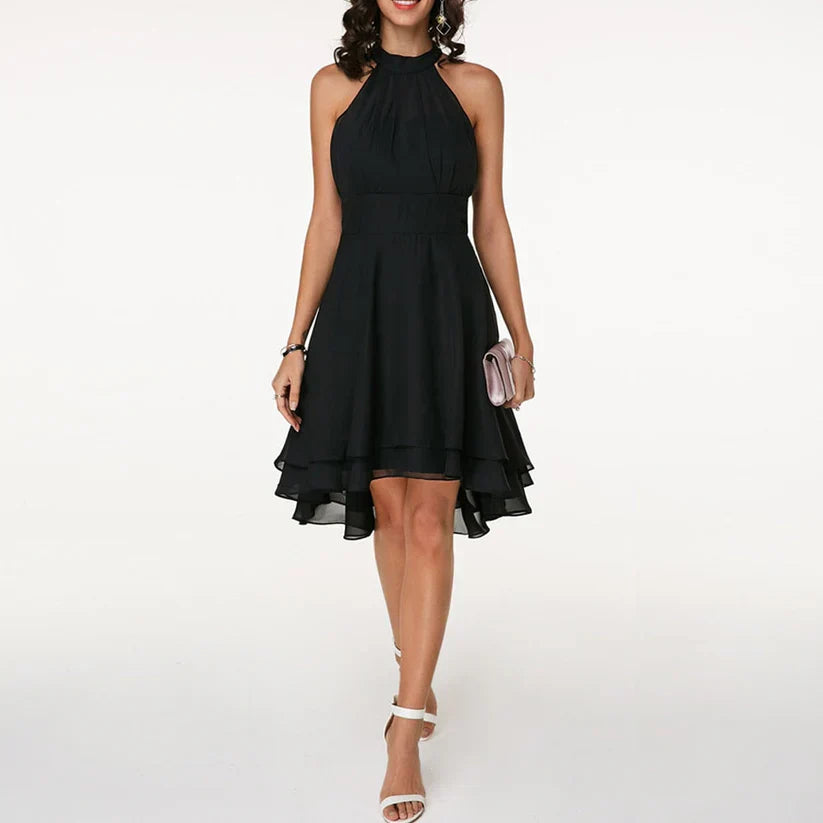 Kleid Damen Elegant mit Asymmetrischem Saum und Neckholder