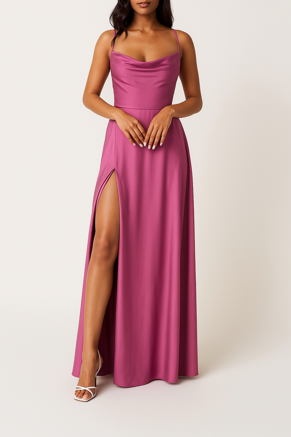 Maxikleid elegant für Damen mit fließendem Seiden-Polyesterstoff fur hochzeit