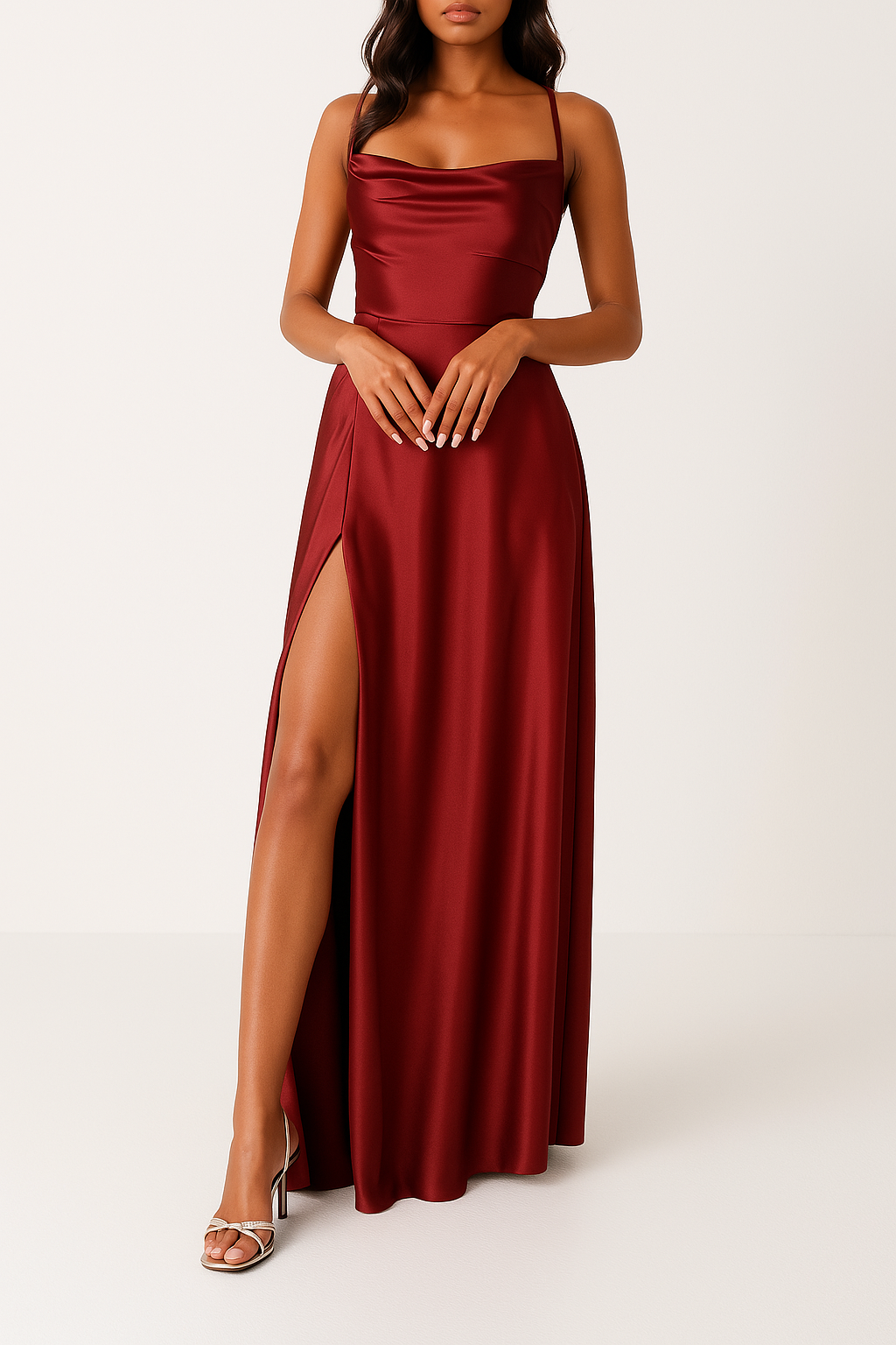 Maxikleid elegant für Damen mit fließendem Seiden-Polyesterstoff fur hochzeit