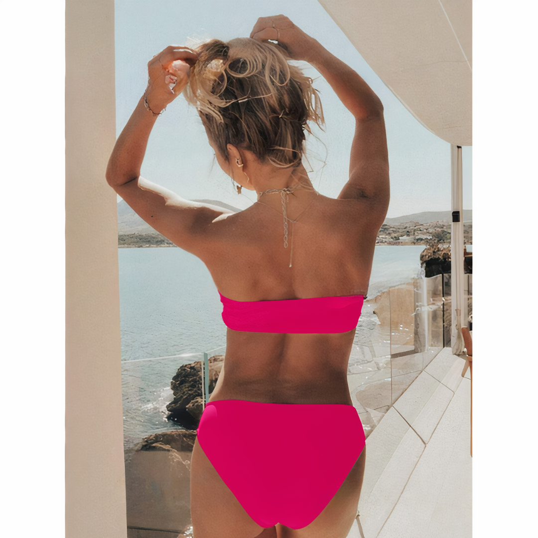 Bademode Bikini Damen mit Rüschen Bandeau Top und High Waist
