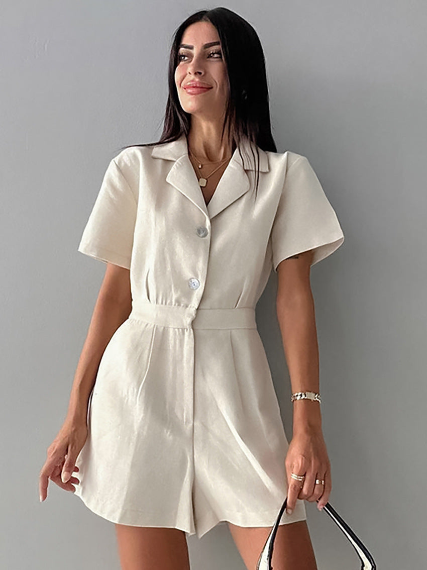Beiger Frauen Jumpsuit mit Knöpfen - Stilvoll & Bequem