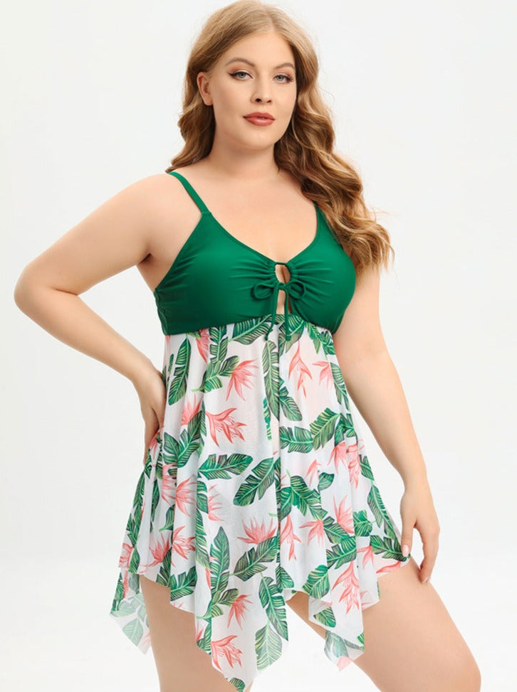 Bademode Kleid Badeanzug mit Blumenmuster und Netz-Optik