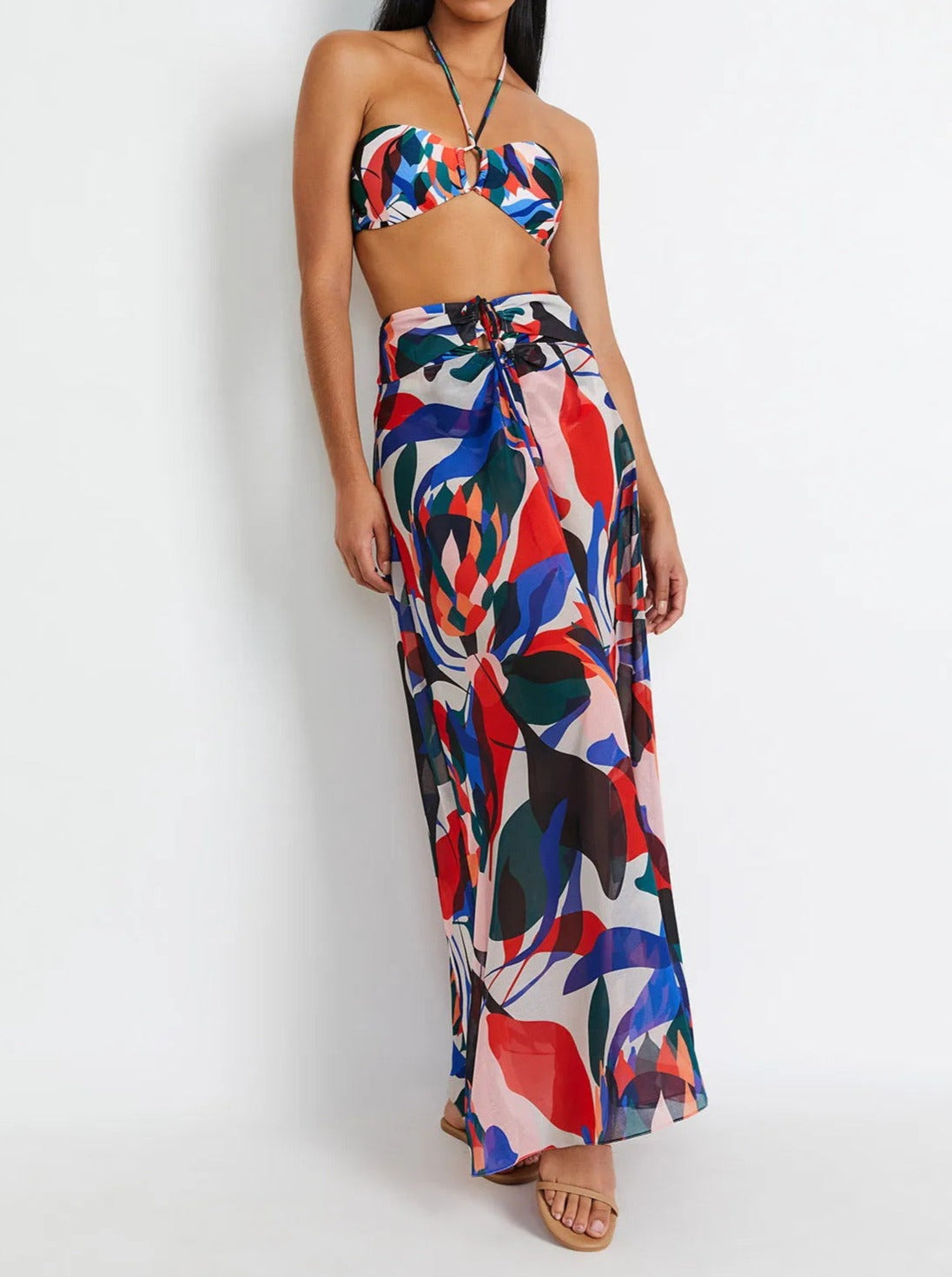 Bademode Damen Bikini Set mit Maxirock im Farbspiel-Design