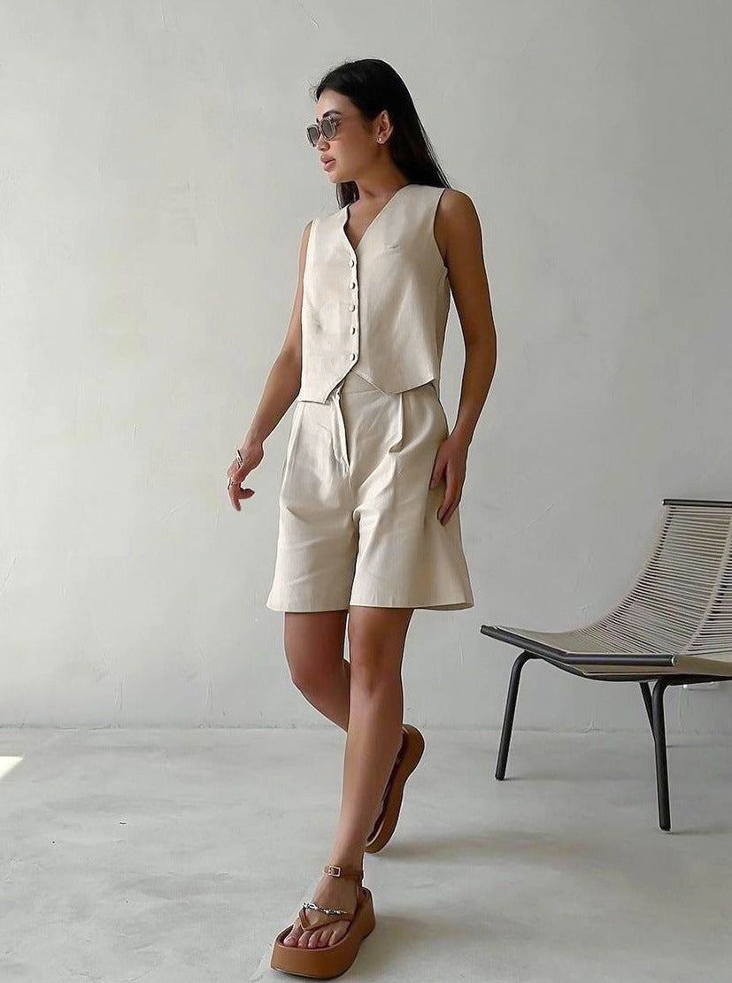 Hoch taillierter ärmelloser Freizeitanzug für Frauen - Elegant