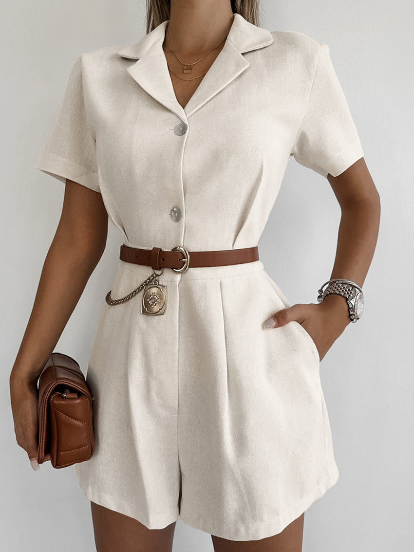 Beiger Frauen Jumpsuit mit Knöpfen - Stilvoll & Bequem