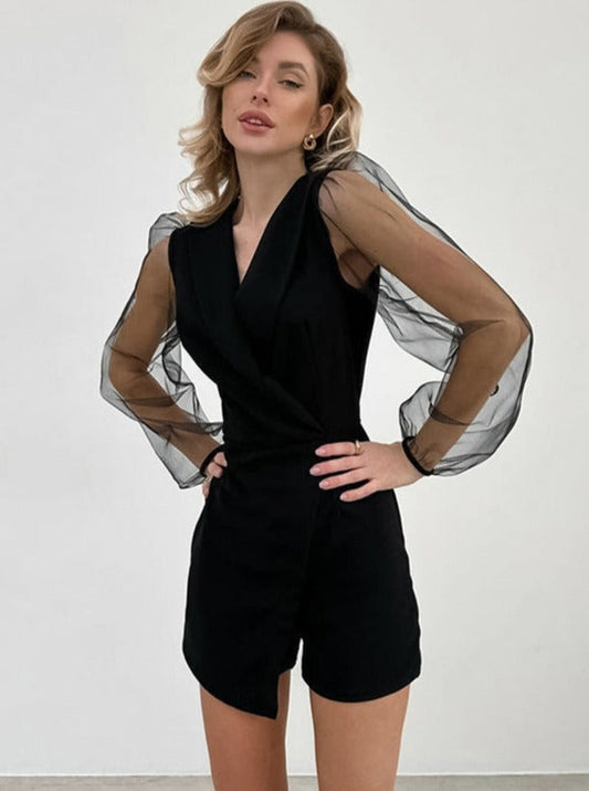 Eleganter Frauen Jumpsuit mit langen Ärmeln und Transparenz-Einsätzen