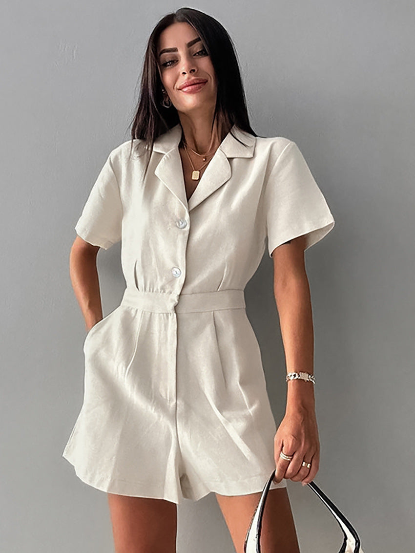 Beiger Frauen Jumpsuit mit Knöpfen - Stilvoll & Bequem