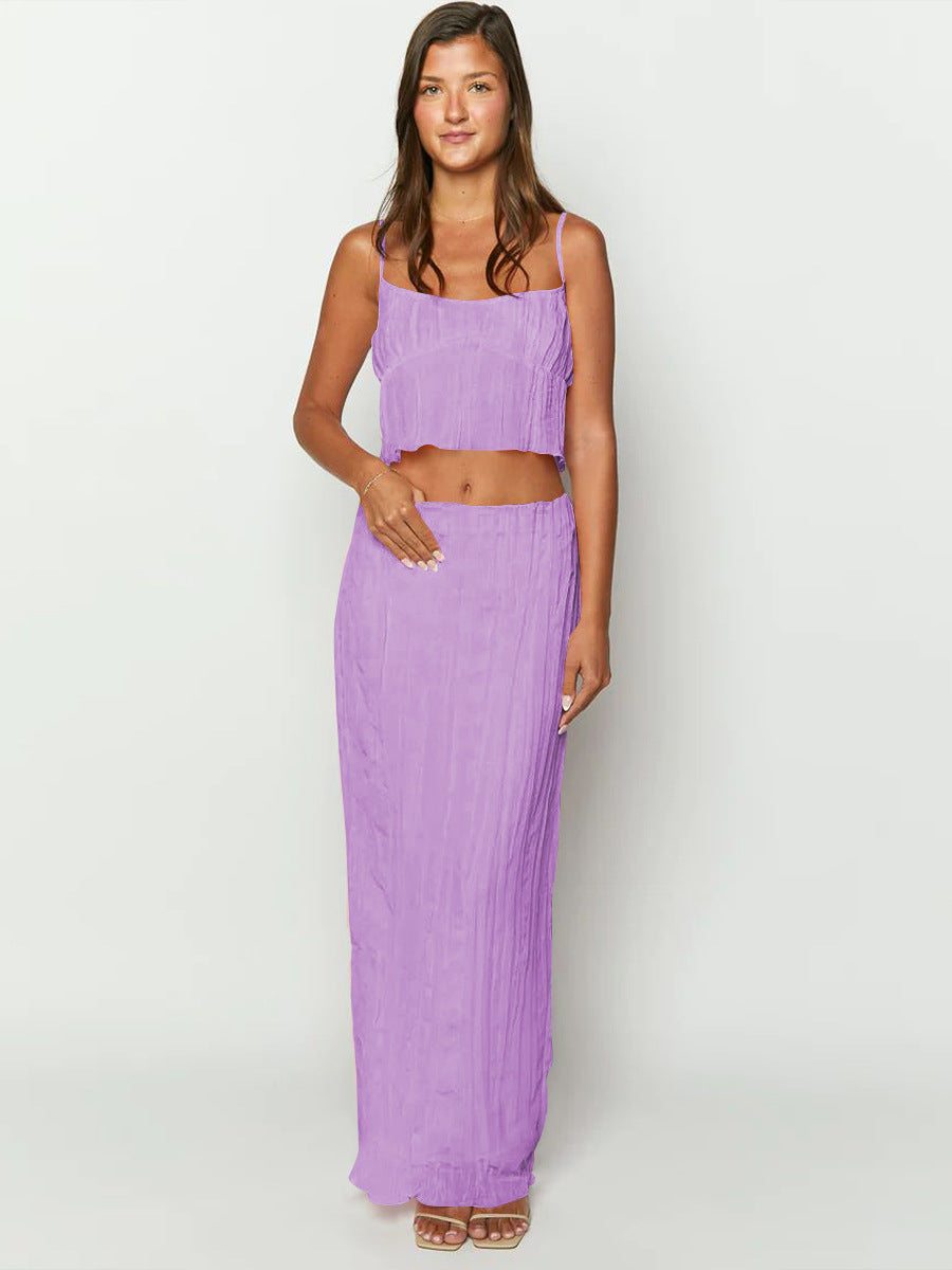Lila Set: Ärmelloses Top & Langer Rock für Eleganz