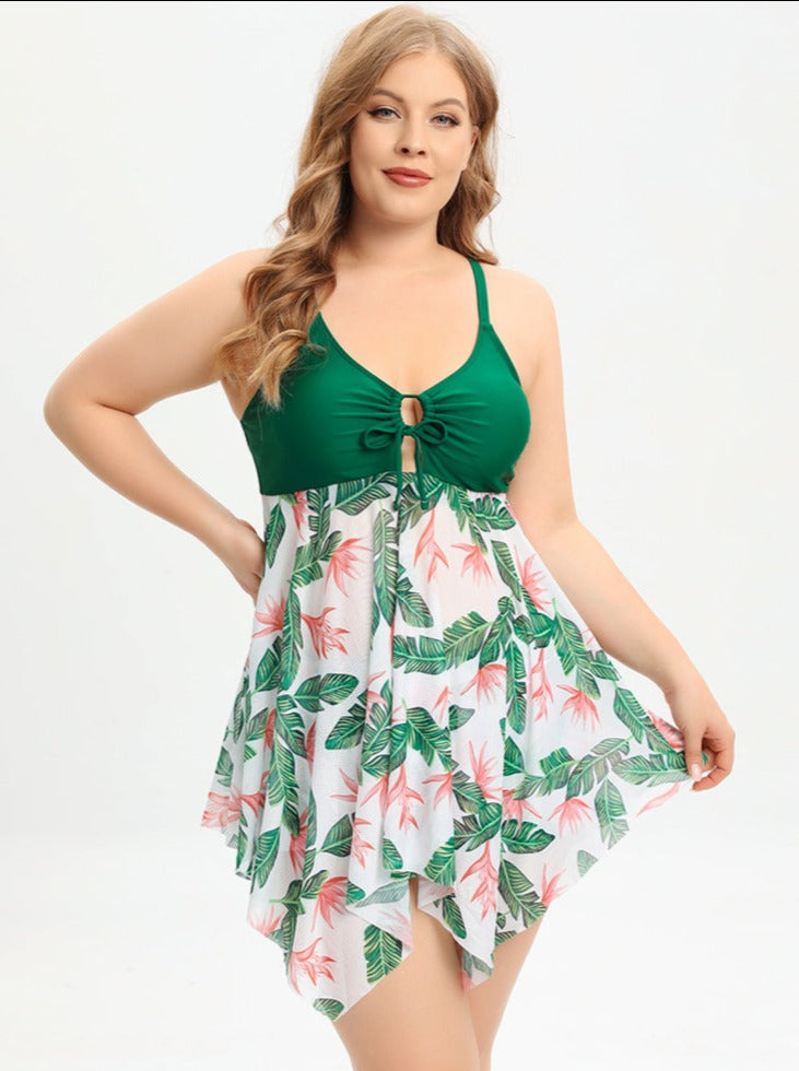 Bademode Kleid Badeanzug mit Blumenmuster und Netz-Optik