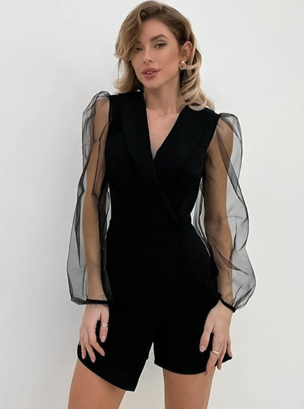 Eleganter Frauen Jumpsuit mit langen Ärmeln und Transparenz-Einsätzen