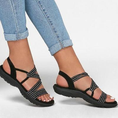 Damen-Sommersandalen mit Keilabsatz, bequeme flache Sandalen aus elastischem Stoff