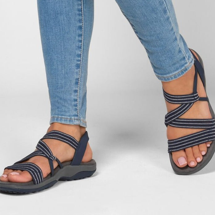 Damen-Sommersandalen mit Keilabsatz, bequeme flache Sandalen aus elastischem Stoff