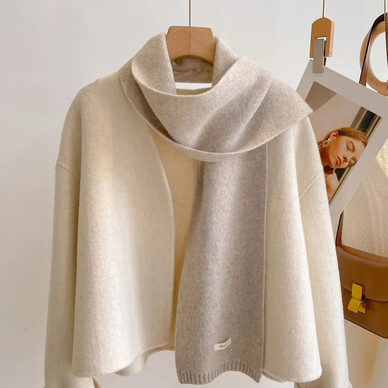 Schal für Frauen aus Wolle und Polyester, einfarbig, warm und vielseitig für Herbst und Winter
