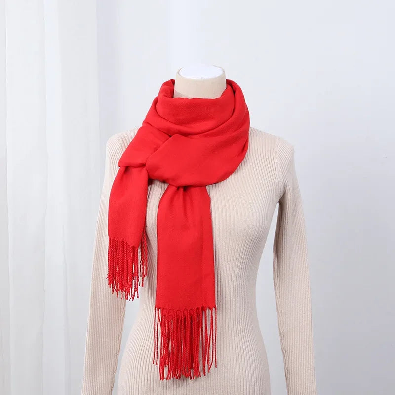 Schal für Frauen, dick, koreanischer Stil, großes rotes Logo, warm und vielseitig, ideal für Winter