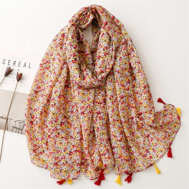 Frauen Schal mit Polka-Dots & Blumenmuster für kalte Tage