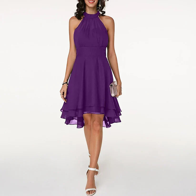 Kleid Damen Elegant mit Asymmetrischem Saum und Neckholder
