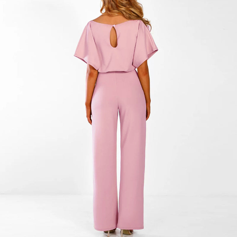 Jumpsuit mit kurzen Ärmeln und Gürtel für einen stilvollen Look