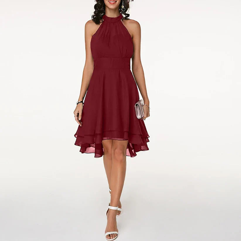 Kleid Damen Elegant mit Asymmetrischem Saum und Neckholder