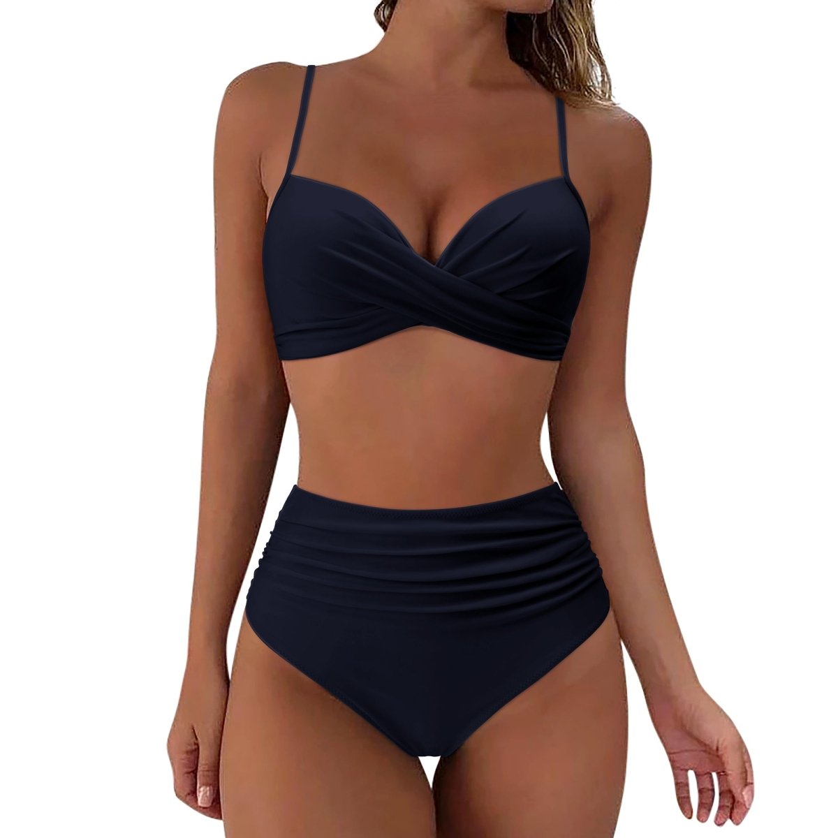 Bademode Damen Bikini Set mit Wickeloptik und High Waist