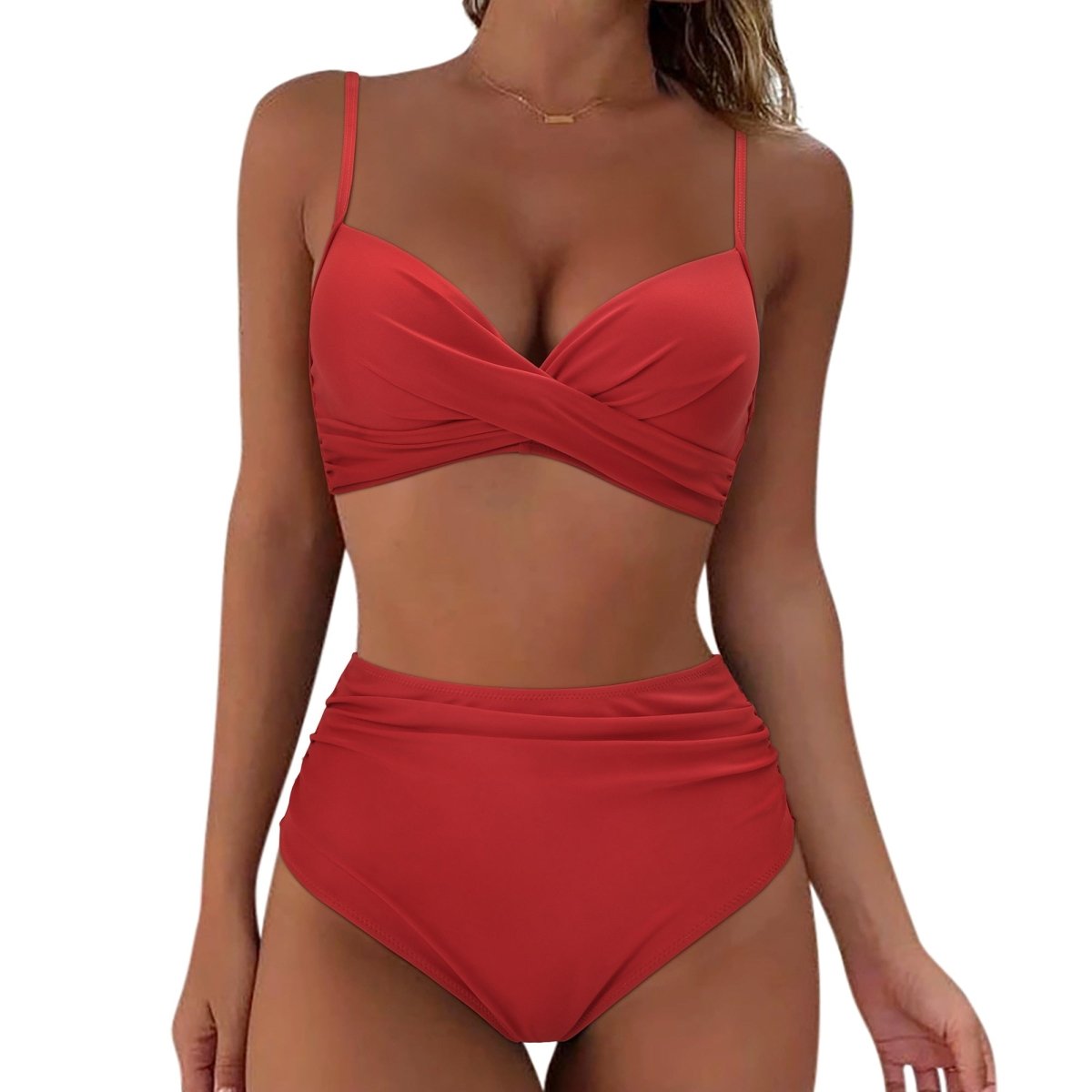 Bademode Damen Bikini Set mit Wickeloptik und High Waist