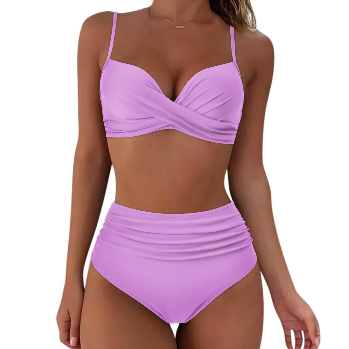 Bademode Damen Bikini Set mit Wickeloptik und High Waist