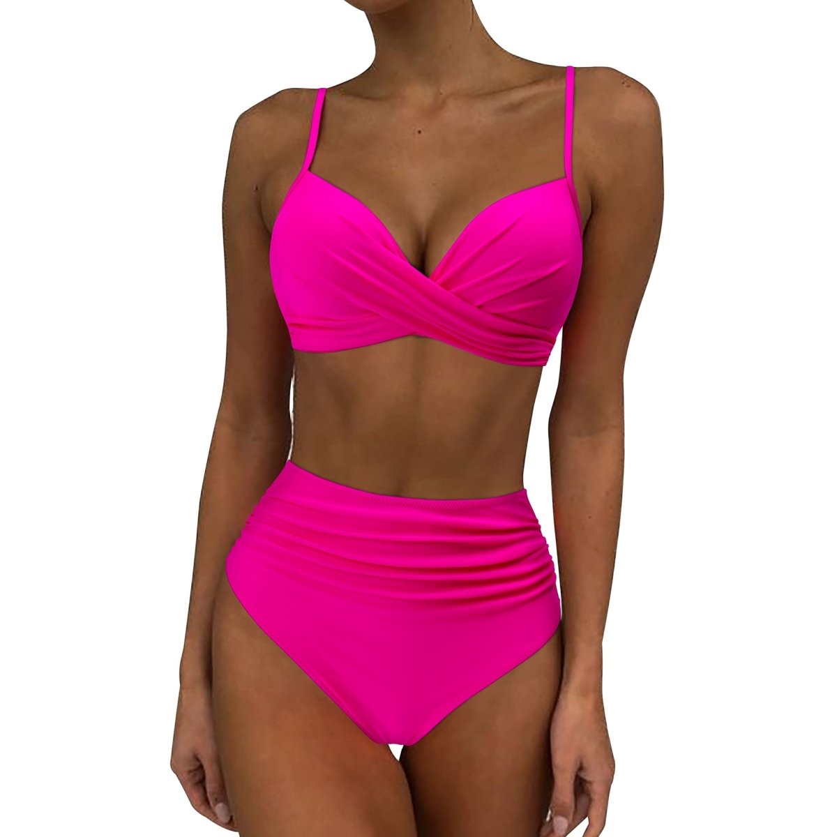 Bademode Damen Bikini Set mit Wickeloptik und High Waist