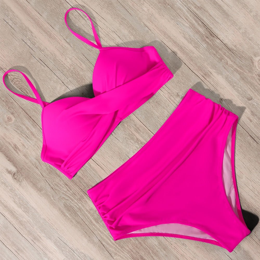 Bademode Damen Bikini Set mit Wickeloptik und High Waist