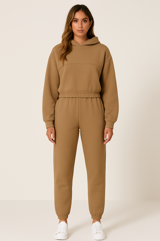 Sets für Damen mit Kapuzenpullover und Jogginghose in Uni-Farbe