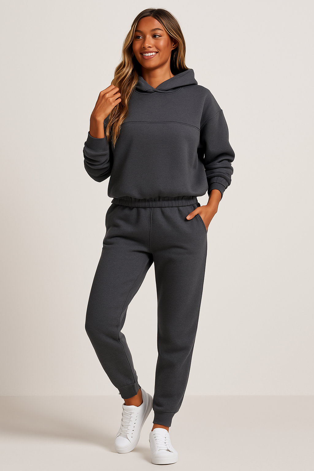 Sets für Damen mit Kapuzenpullover und Jogginghose in Uni-Farbe