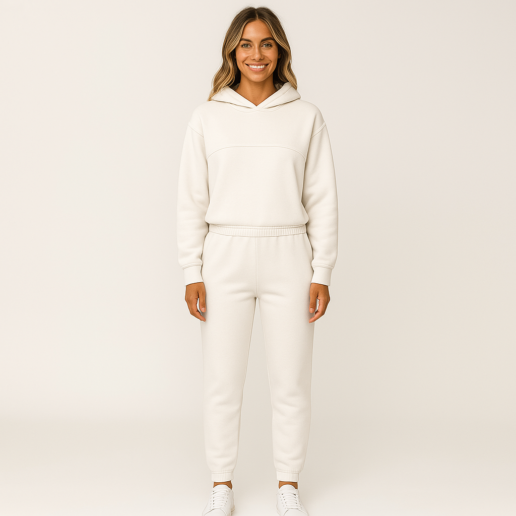 Sets für Damen mit Kapuzenpullover und Jogginghose in Uni-Farbe