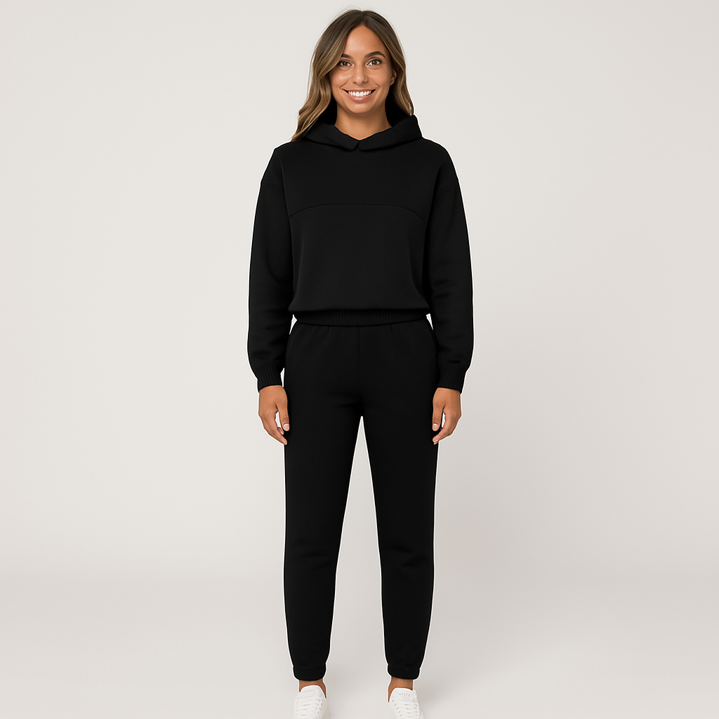 Sets für Damen mit Kapuzenpullover und Jogginghose in Uni-Farbe