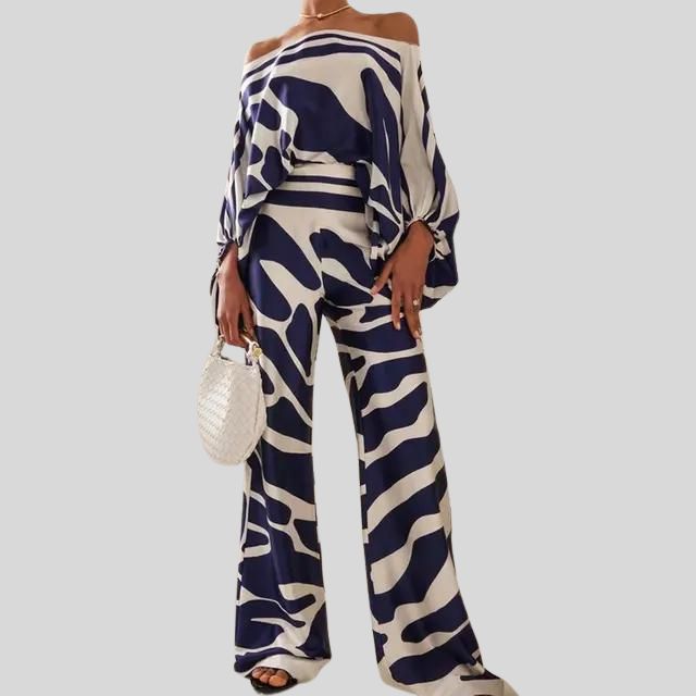 Sets in Bohèmefarben mit schulterfreiem Oberteil und Palazzo-Hose