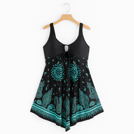 Bademode Damen Badeanzugkleid mit Paisley Muster und Schleife