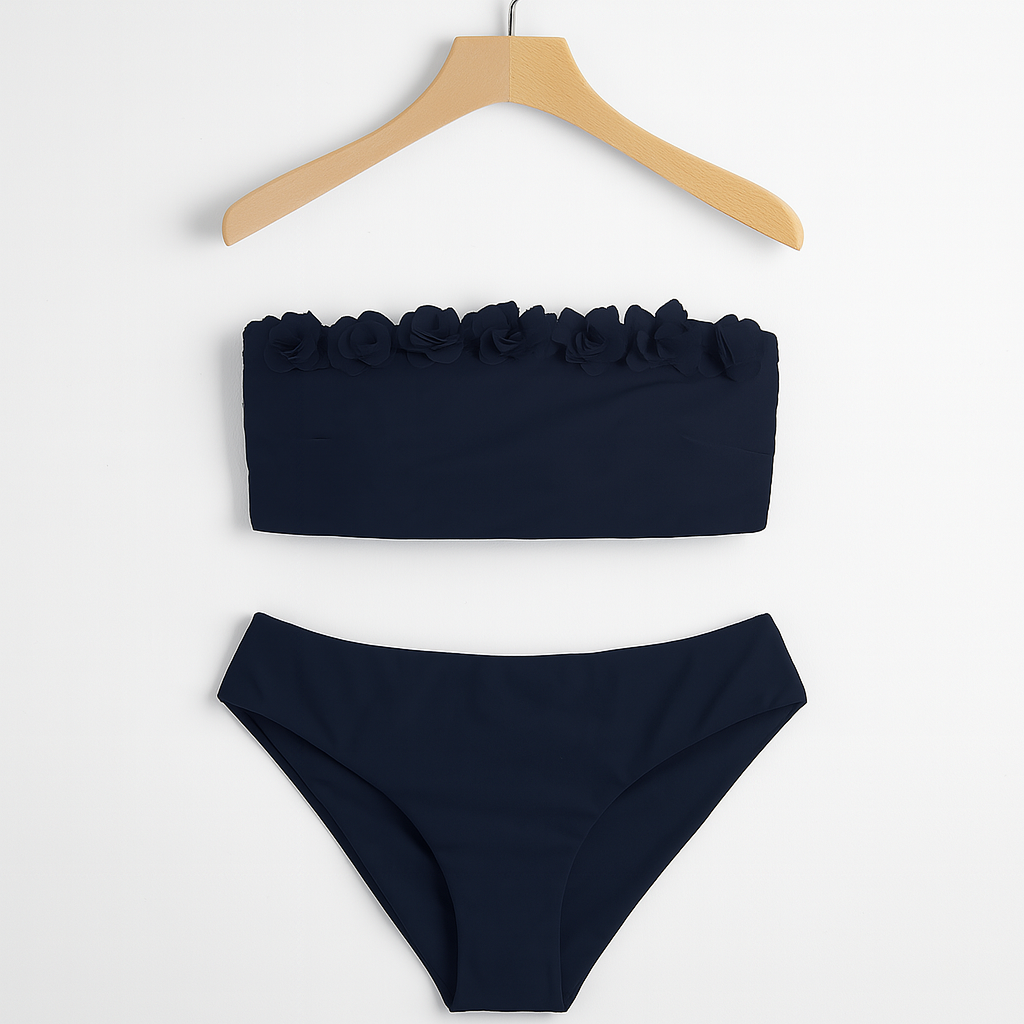 Bademode Bikini Damen mit Rüschen Bandeau Top und High Waist