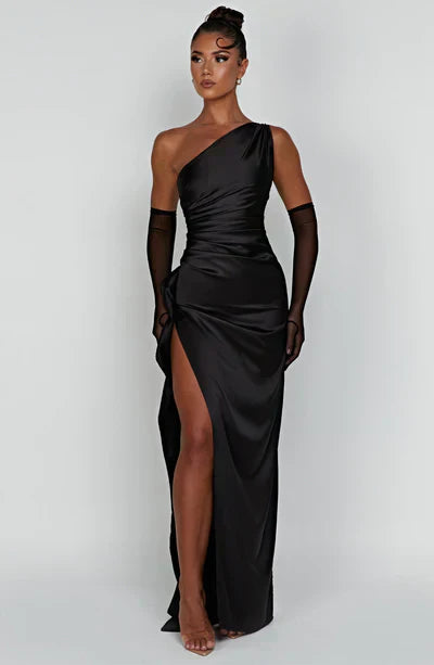 Maxikleid elegant aus Satin mit One-Shoulder-Design für Damen