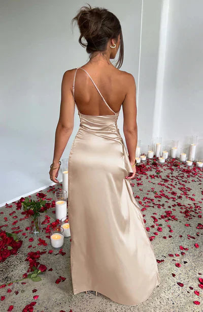 Maxikleid elegant aus Satin mit One-Shoulder-Design für Damen