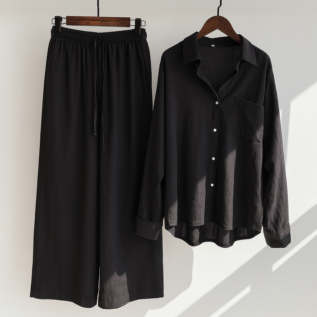 Sets aus Leinen mit langer Bluse und weitem Palazzo-Hosenstil