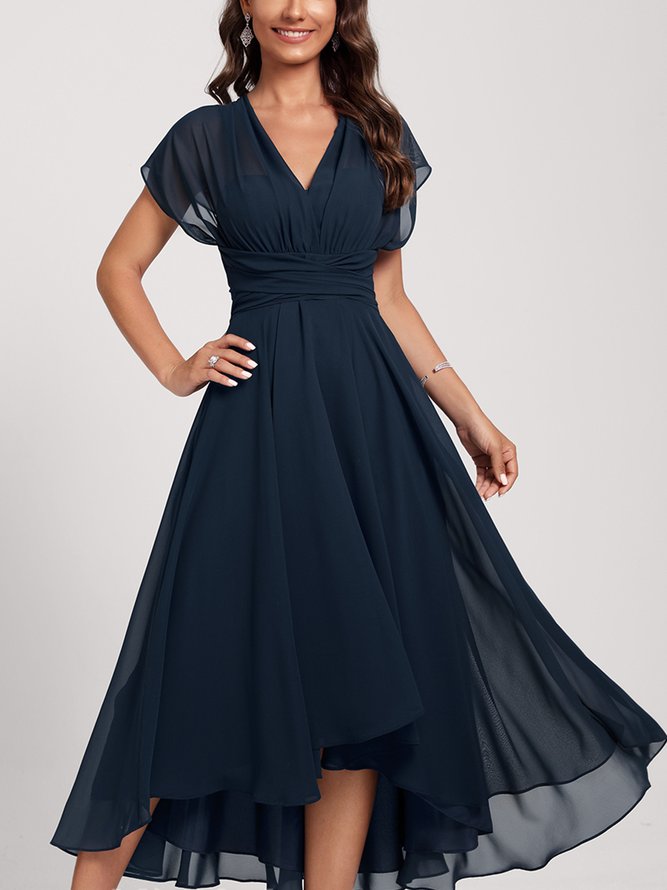 Blaues Midikleid: Kurze Ärmel & Schnürung – Perfekt für Frühling