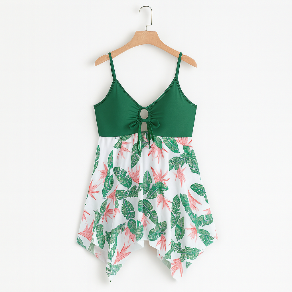 Bademode Kleid Badeanzug mit Blumenmuster und Netz-Optik