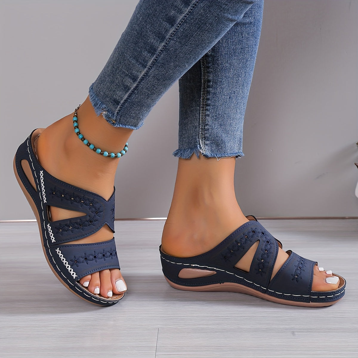 Sandalen Damen Bequem Sommer Offen Klettverschluss Weich