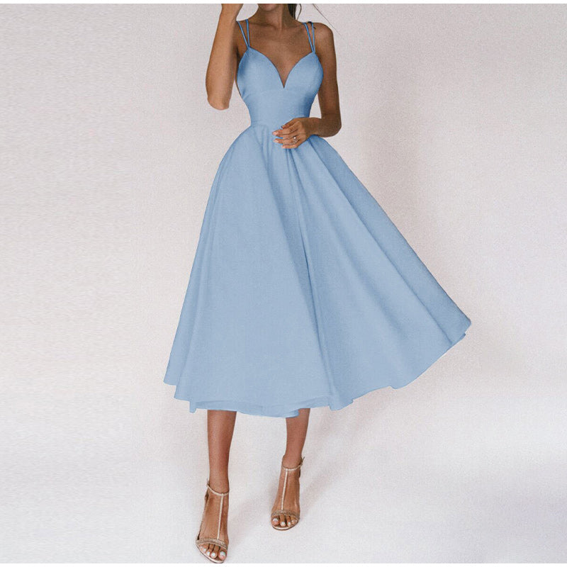 Elegantes Sommerkleid mit V-Ausschnitt & Rückenträgern