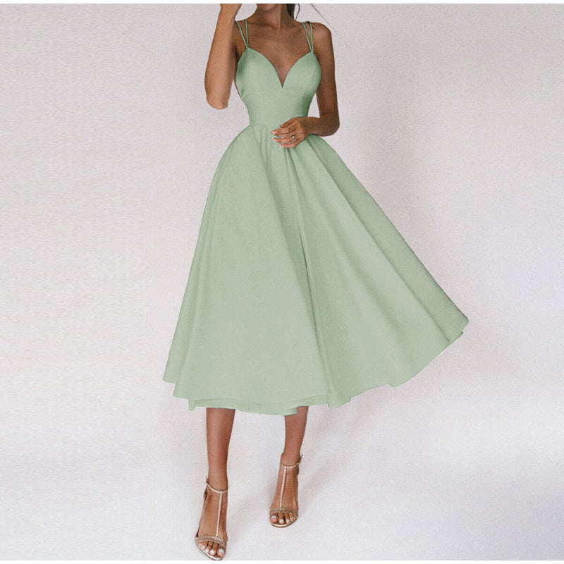 Elegantes Sommerkleid mit V-Ausschnitt & Rückenträgern