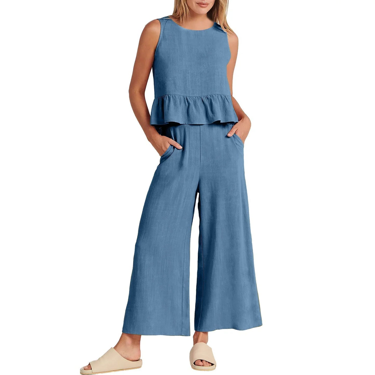 Set aus zweiteiligem Sommeroutfit für Damen. Ideal für warme Tage