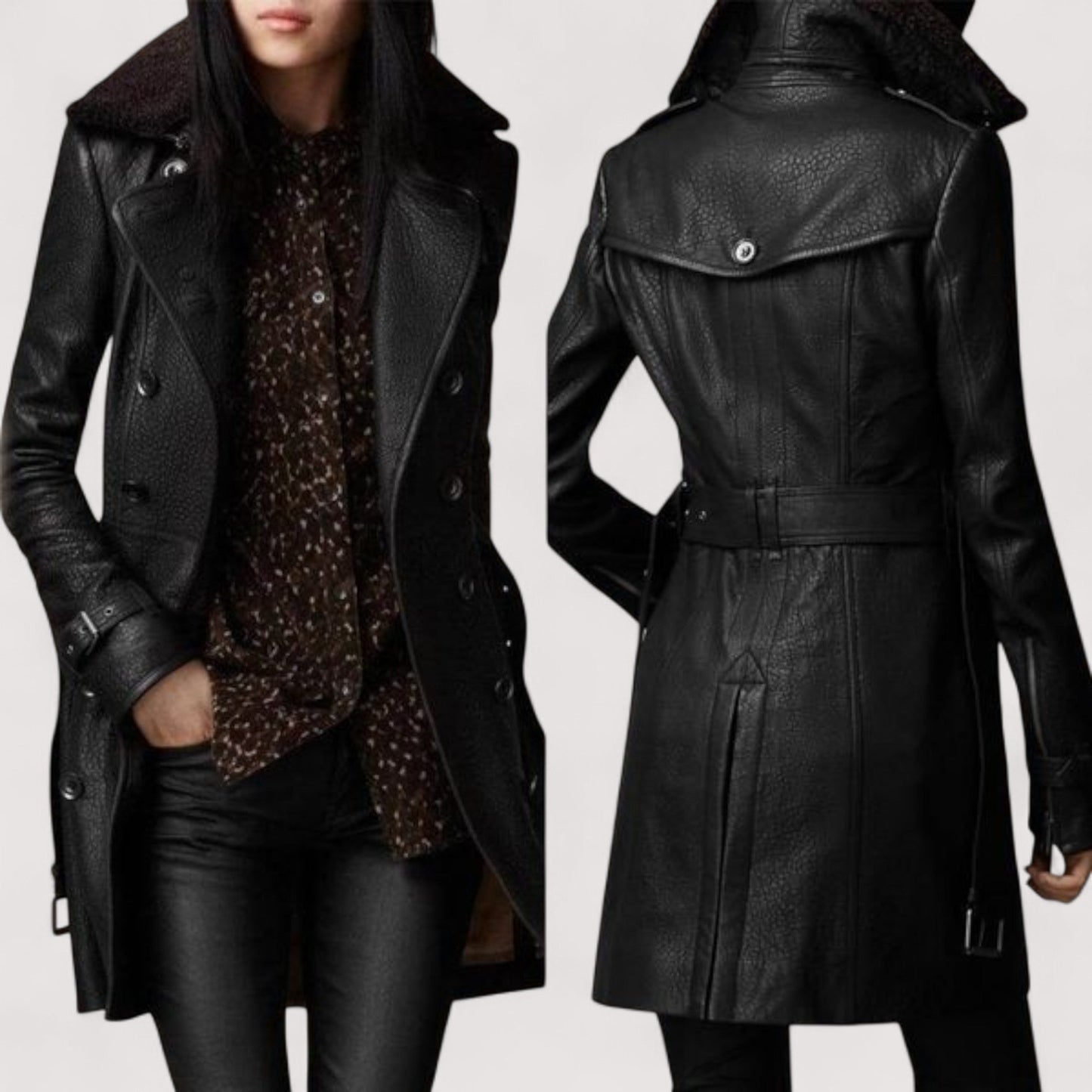 Vera | Valentina - Eleganter Ledermantel in 3/4-Länge