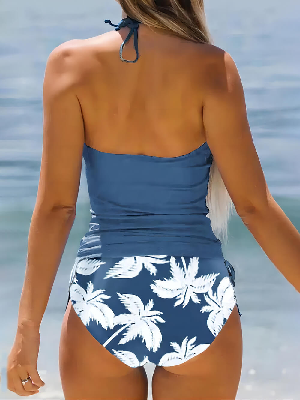 Bademode Damen Tankini Set mit Palmenprint und High Waist