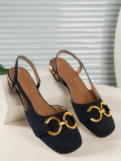 Sandalen Retro Stil mit Karree-Spitze und Schnalle für Damen
