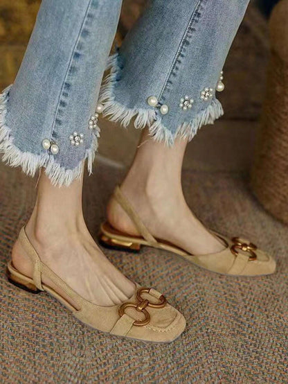 Sandalen Retro Stil mit Karree-Spitze und Schnalle für Damen